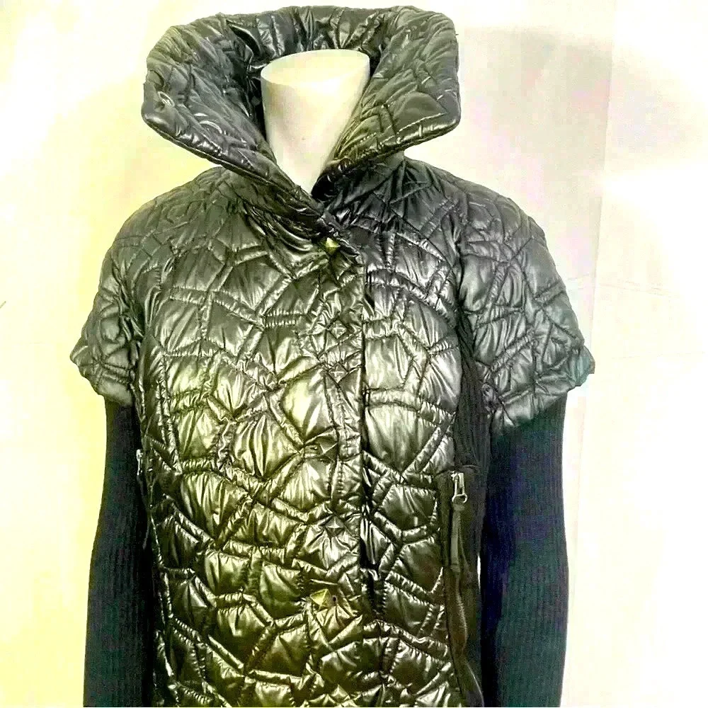 LAFLAMME FOURRURE GLOSSY QUILTED TRENCH GORGEOUS COAT SLEEVES SIZE M - Picture 4 of 16